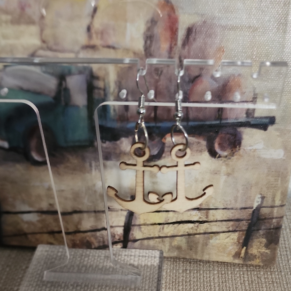 Anchor  wood earrings
